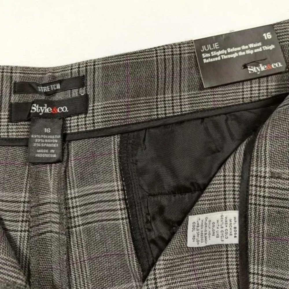 NWT Style & Co Julie Stretch Tan Black Plaid Dress Work Career Pants Trousers 16 - Picture 7 of 8